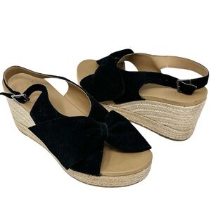 Ugg Camilla Black Suede Bow Front Wedge Espadrille Heels Size 9